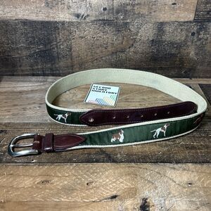 The Belted Cow Co Belt Men 36 Brown Green Hunting Dogs Allover Print Brass USA